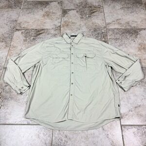 REI Shirt Mens XL Brown Button Up Hiking Outdoors Vented Nylon UPF 40 Fishing